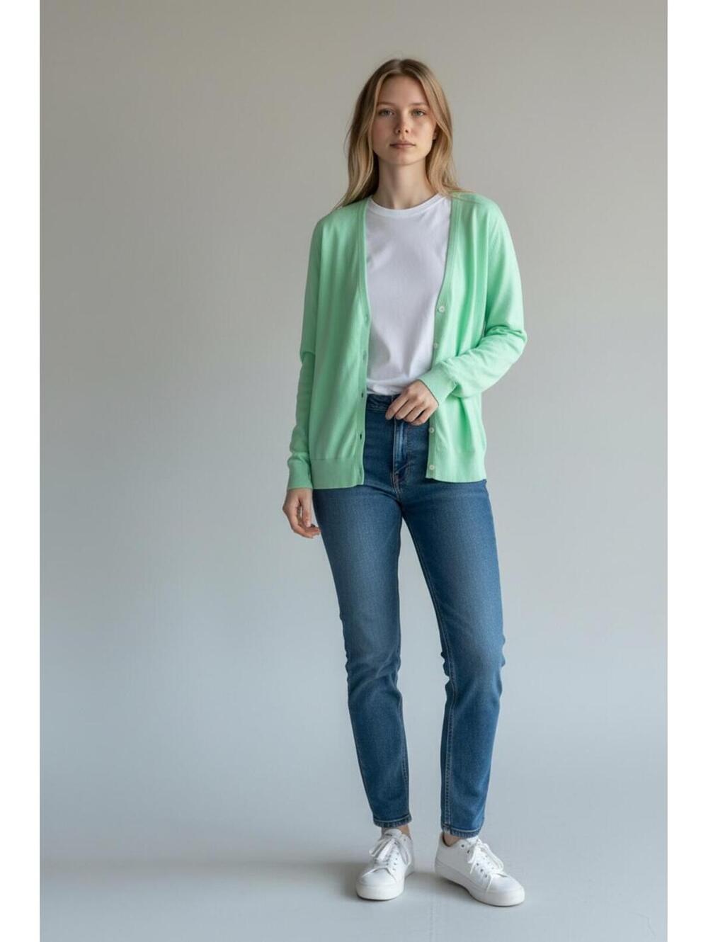 Lands' End Green Button Front Cardigan Sweater Women's Size S 6-8